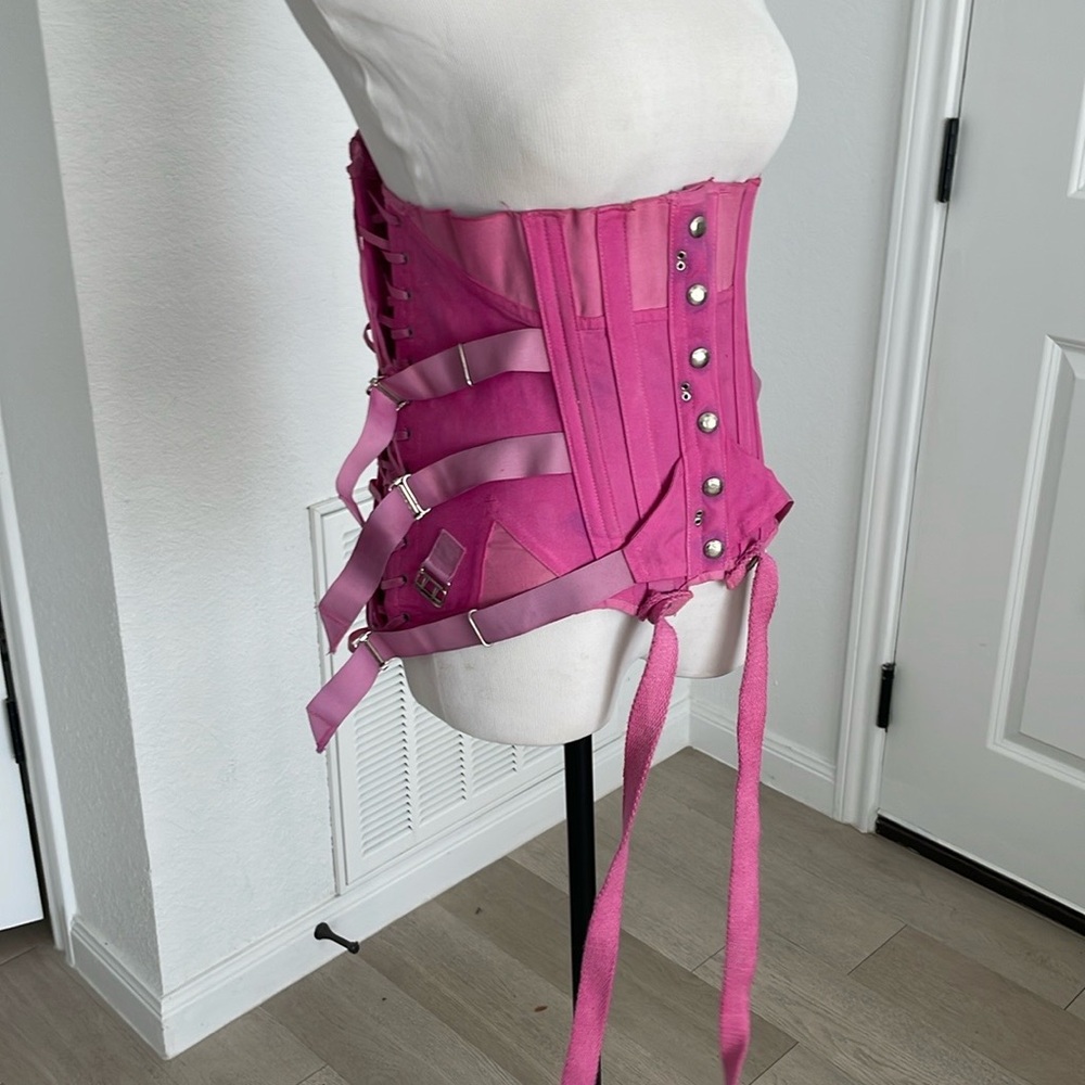 Vintage Camp Size 34 Underbust Magenta Pink Corset Girdle with Removable Straps